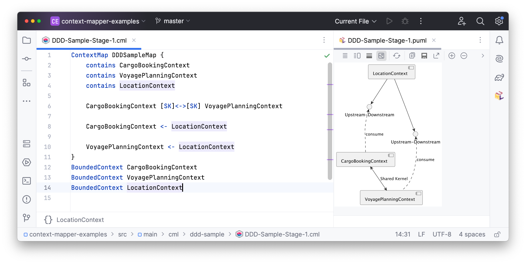 Screenshot of the Context Mapper DSL IntelliJ editor